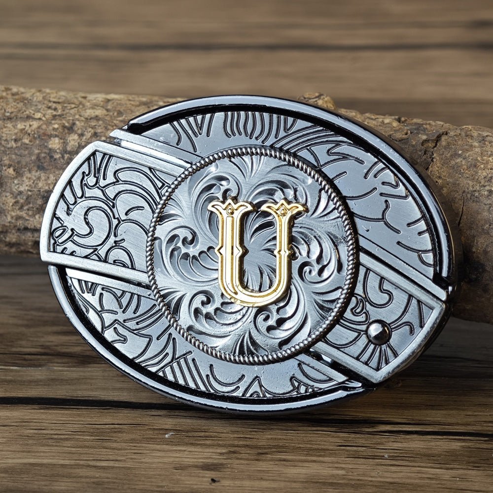 Metal Oval Cowboys Initial A To Z Belt Buckle