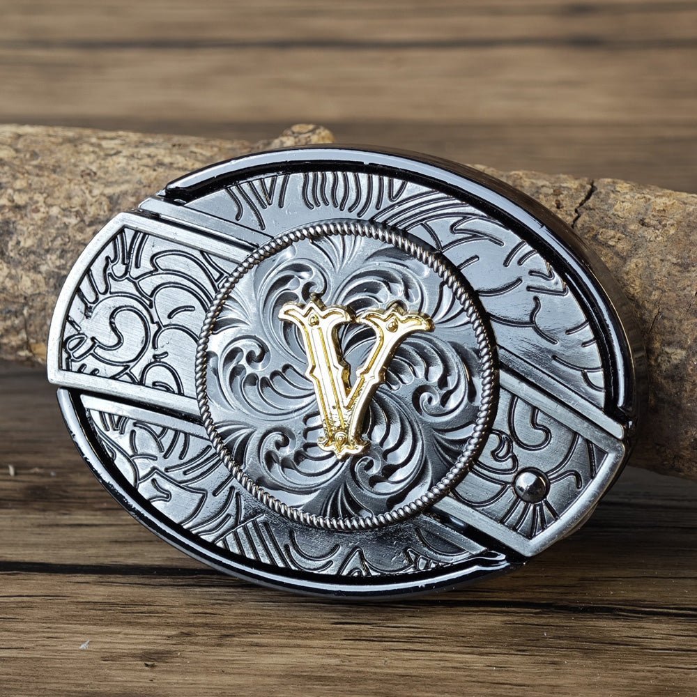 Metal Oval Cowboys Initial A To Z Belt Buckle