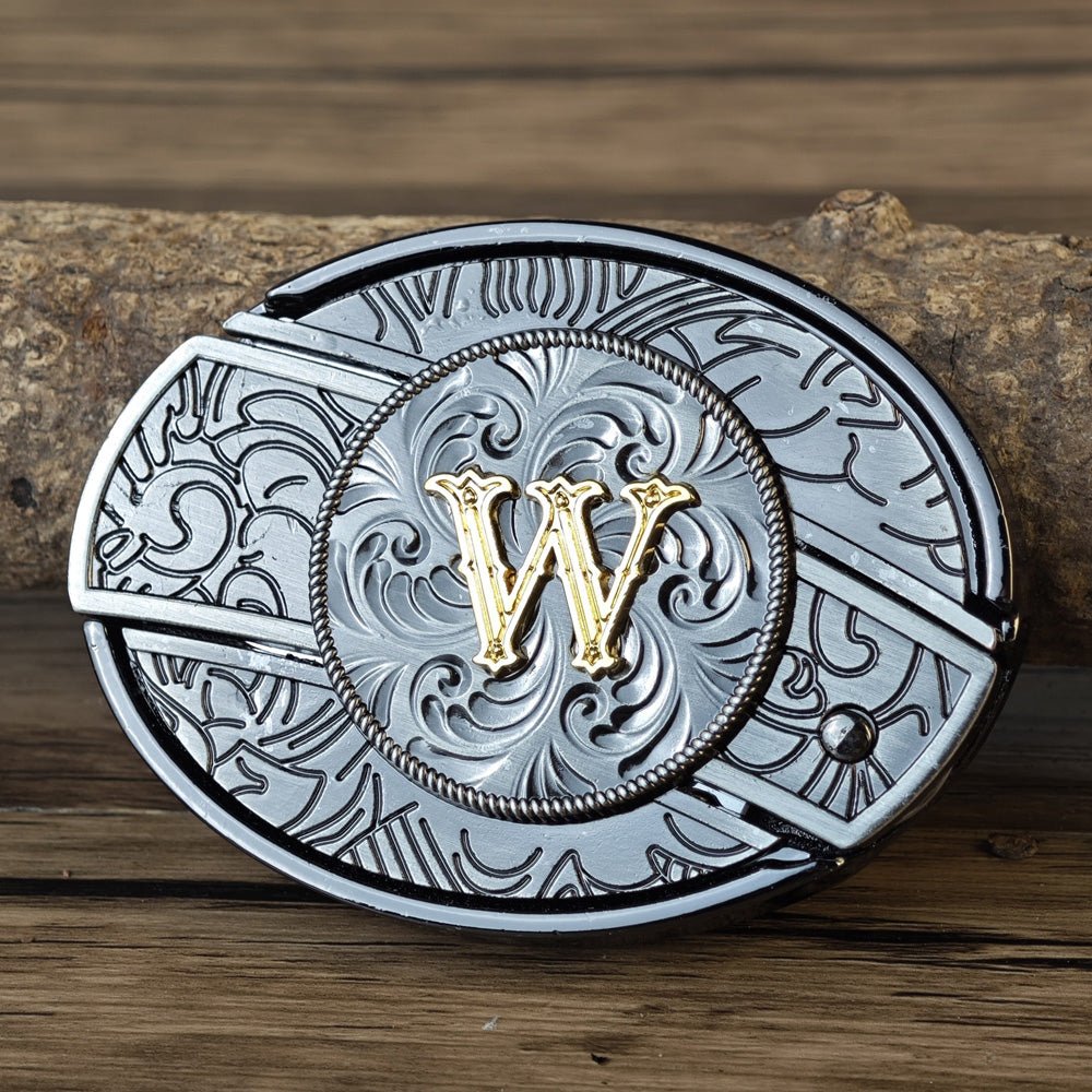 Metal Oval Cowboys Initial A To Z Belt Buckle
