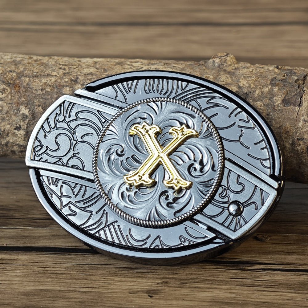 Metal Oval Cowboys Initial A To Z Belt Buckle