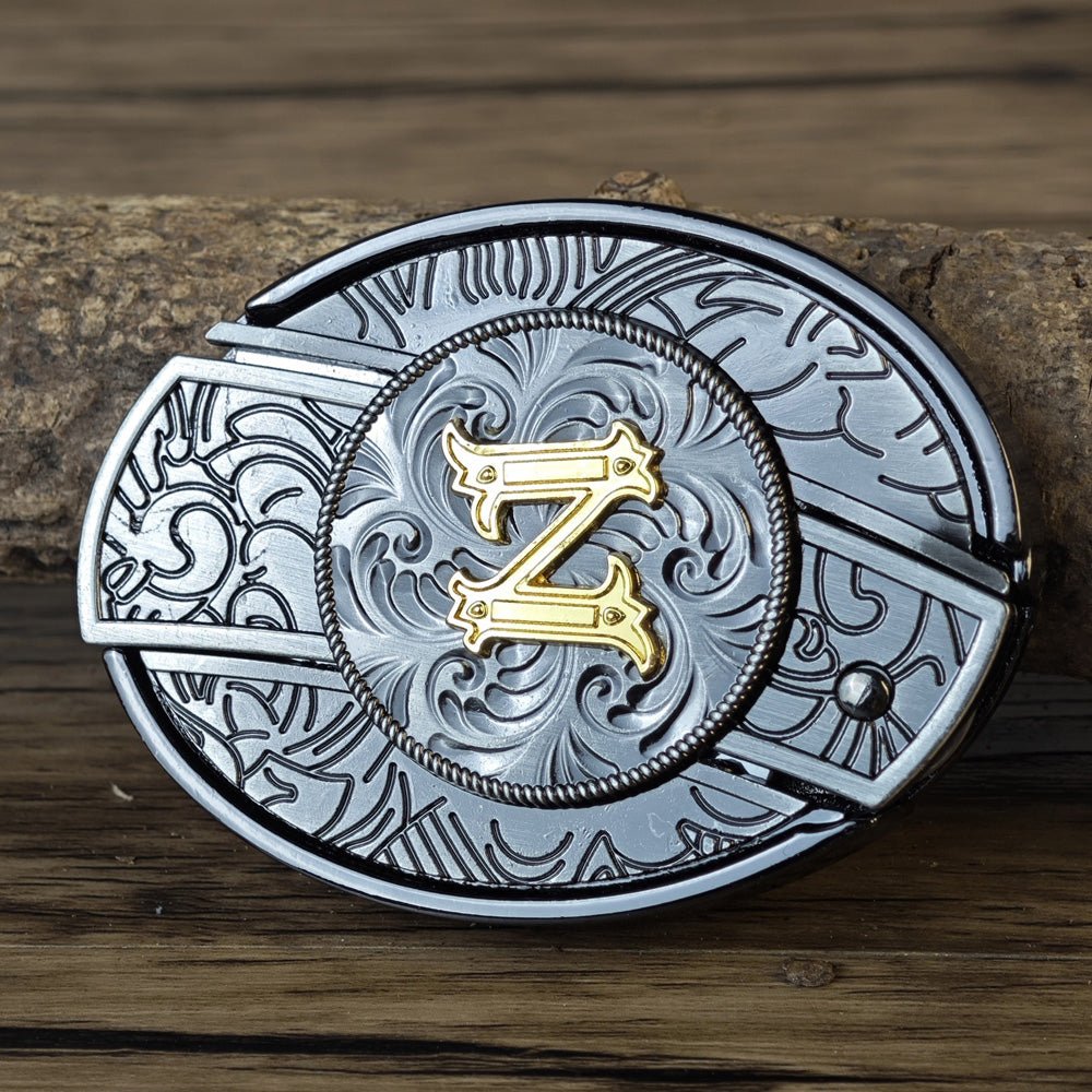 Metal Oval Cowboys Initial A To Z Belt Buckle