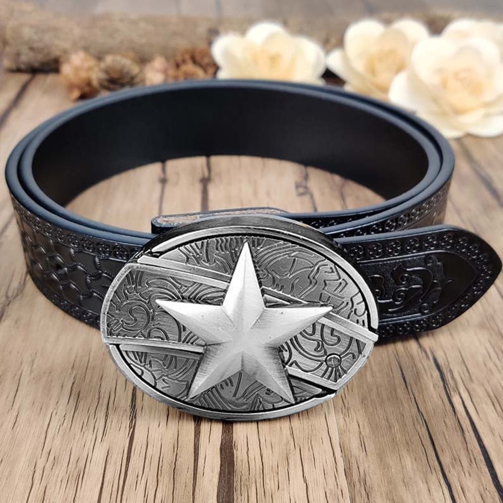 Utility Black Belt with Cool Oval Belt Buckle