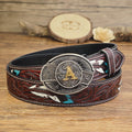 Western Brown Feather Belt with A–Z Initial Letter Buckle