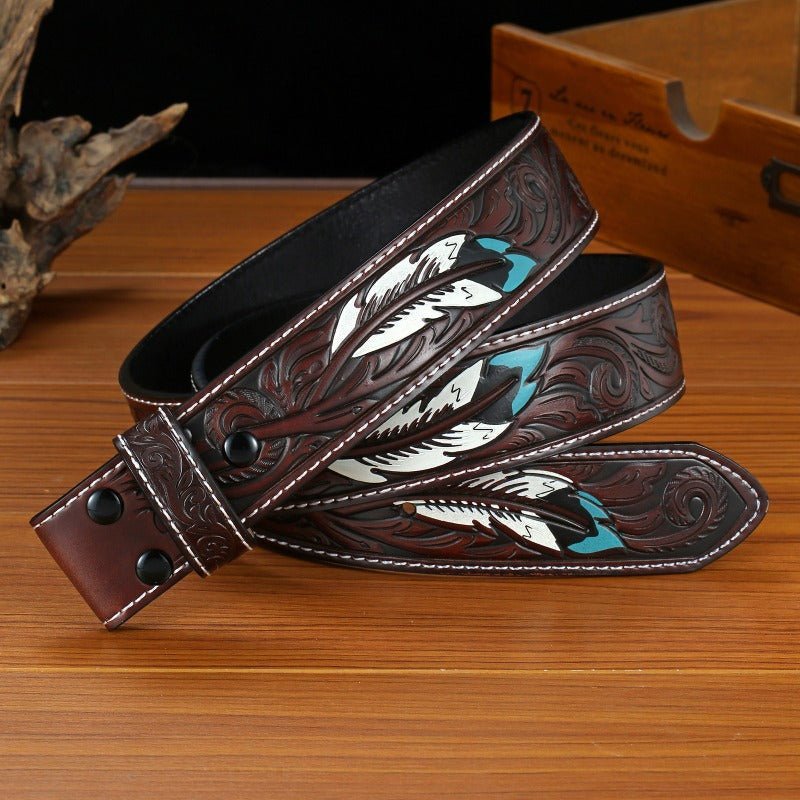 Western Brown Feather Belt with A–Z Initial Letter Buckle